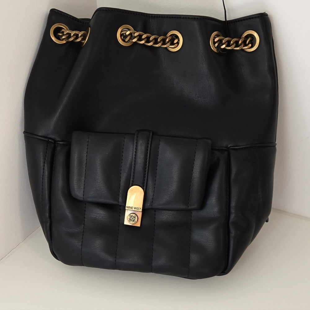 Nine West Black Backpack Purse with Gold Accents
